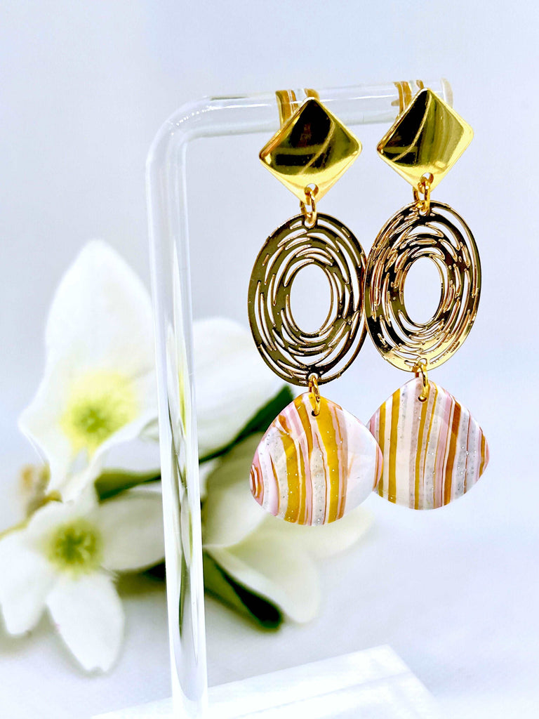 Fancy Teardrop Dangles with Pretty Gold Accents