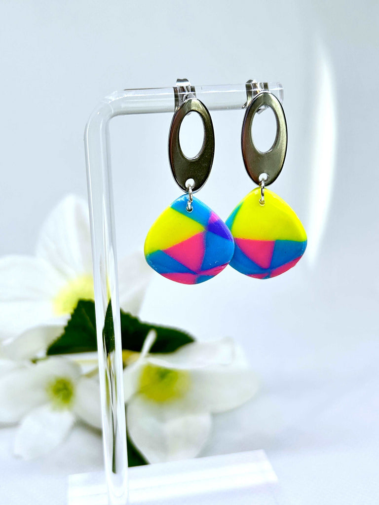 Dangle Earrings with Open Oval Studs and 80s/90s Polymer Clay Charms