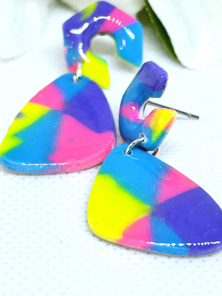 1980-90s Neon Dangle Polymer Clay Earrings - 4 Styles