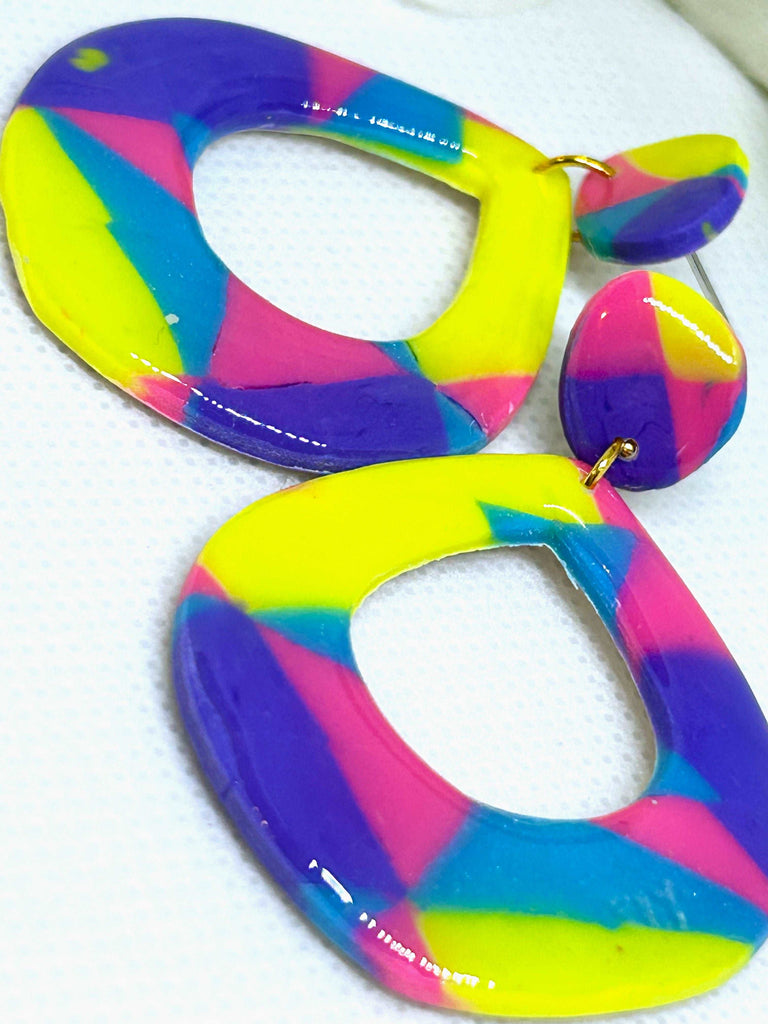 1980-90s Neon Dangle Polymer Clay Earrings - 4 Styles
