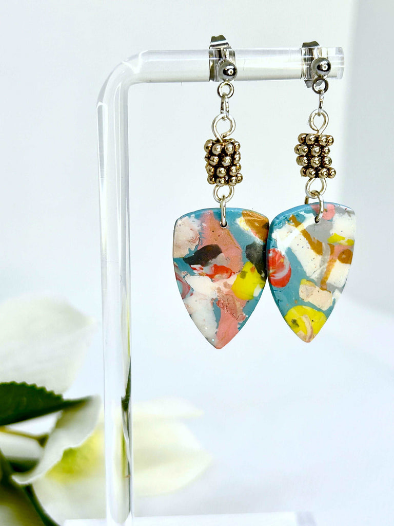 Simple Polymer Clay Dangles with Flower Metal Spacer Beads - Multiple Variations