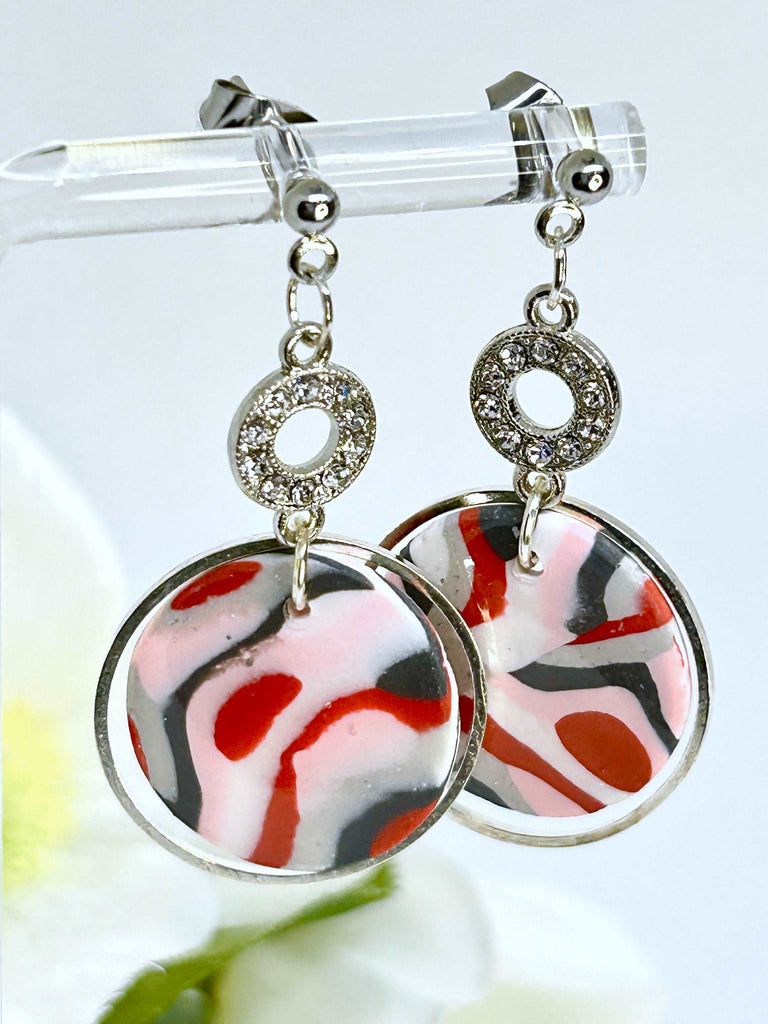 Rhinestone Circle Connector Dangles with Pretty Polymer Clay Charms - Multiple Variations